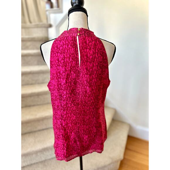 Ann Taylor Hot Pink Silk Tie Dye Ruffle Front Sleeveless Tank Top Blouse - Picture 2 of 8